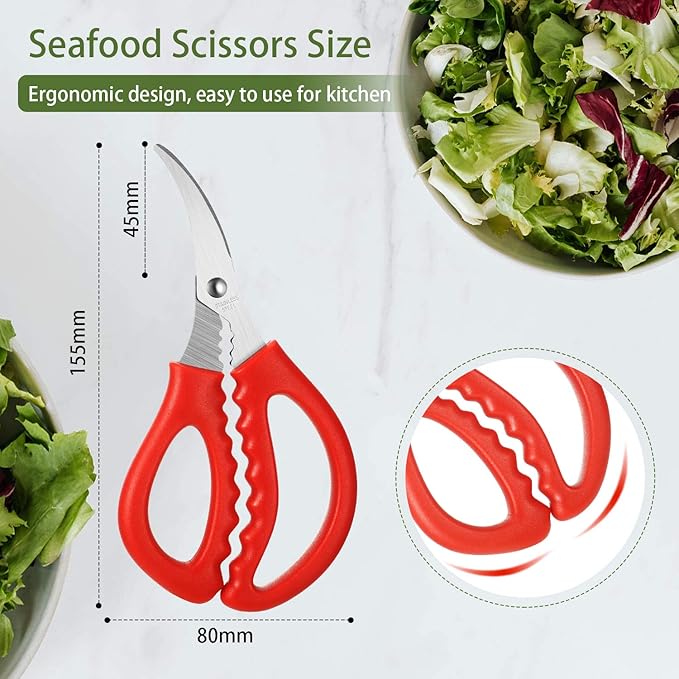 Honoson 6 Pieces Kitchen Seafood Scissors Multifunctional Stainless Steel Shears Seafood Fish Crab Shrimp Lobster Scissors for Kitchen Peeling Tools (Red)