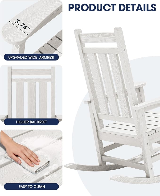 KINGYES Oversized Outdoor Rocking Chair Set of 4, All-Weather Patio Rocking - Image 7