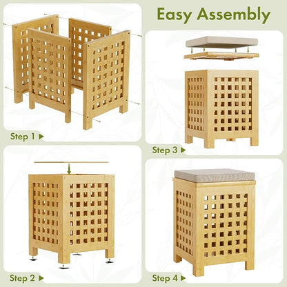 Bamboo End Table with Removable Cushion and Hidden Storage, 2-in-1 Ottoman Side - Image 8
