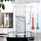 hjn Glass Pitcher with Lid Glass Water Carafe with Handle, Fridge Water Jug Cold or Hot Beverages, Iced Tea, Milk, Juice 1500ml/51oz & bamboo lid