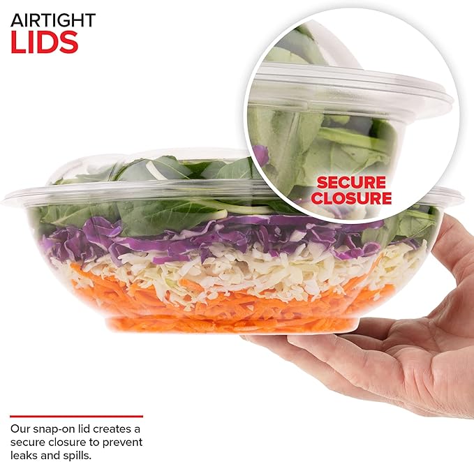 Stock Your Home 64 oz Clear Plastic Salad Bowls with Lids Disposable 120 Pack, Extra Large Takeout Containers for Fruit Salads Meal Prep and Parties