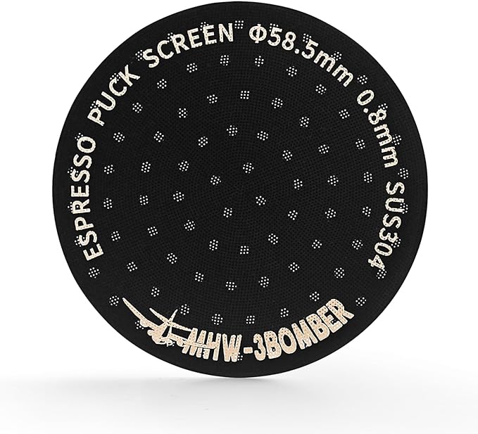 MHW-3BOMBER 58.5mm Espresso Puck Screen Metal Espresso Filter Reusable Coffee Filters for 58mm Portafilter Basket 0.8mm Thickness Titanium Coating Black FG5588-OS