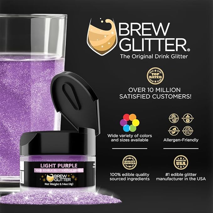 Brew Glitter Light Purple Edible Drink Glitter 1x 4g Jar for Cocktails, Beer, & Beverages