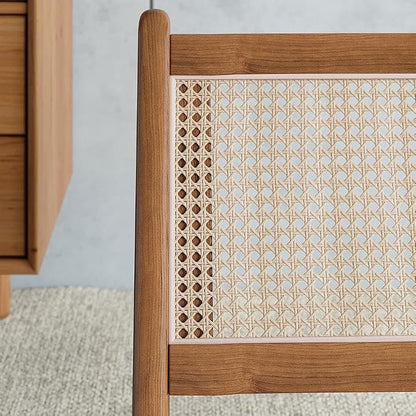 homary Mid Century Modern Chair Japandi Walnut Rattan and Wood Lounge Chairs - Image 8