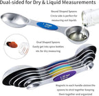 TILUCK measuring cups and magnetic measuring spoons set, stainless steel measuring cups, 6 double-sided stainless steel measuring spoons & 1 leveler(7+7)