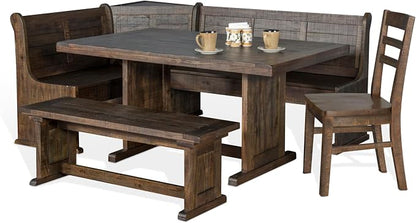 Pemberly Row Farmhouse Wood Kitchen Corner Breakfast Dining Nook Set - Image 2