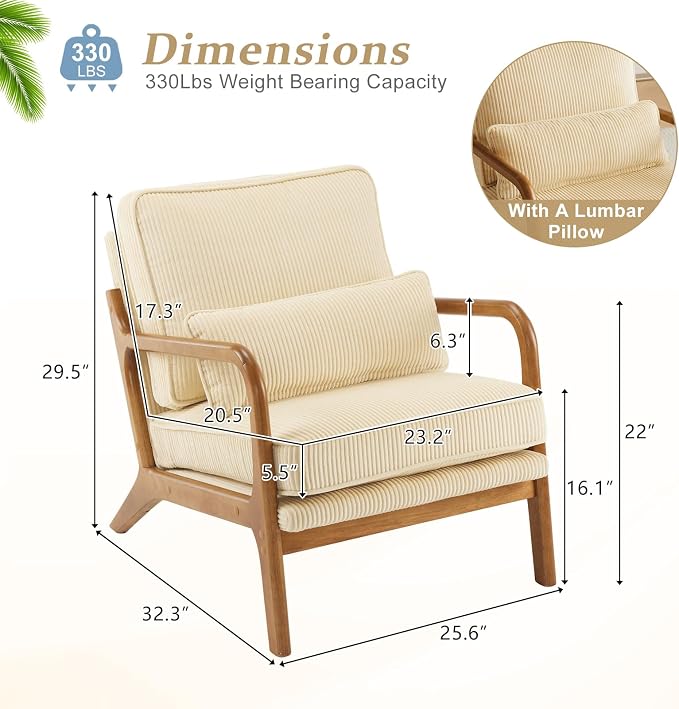 VINGLI Upgraded Premium Corduroy Accent Chairs Set of 2, Upholstered Arm Chair - Image 2
