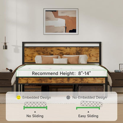 King Metal Bed Frame with Wooden Headboard and Footboard, Heavy Duty Platform - Image 8