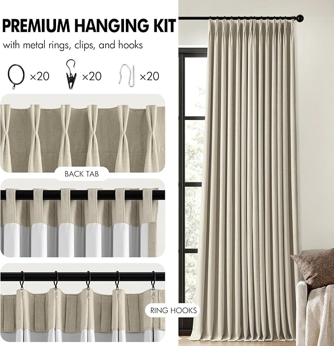 MIULEE Burlywood Birch Pinch Pleated 100% Blackout Curtains 40x90 Inches | Room - Image 8