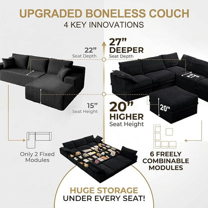Upgrade Boneless Couch with Storage, Extra Deep&High Seat Modular Sectional - Image 6