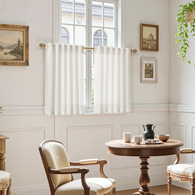 Cafe Linen Curtains 40 Inch Length Cream Privacy Semi Sheer Light Filtering - Image 6
