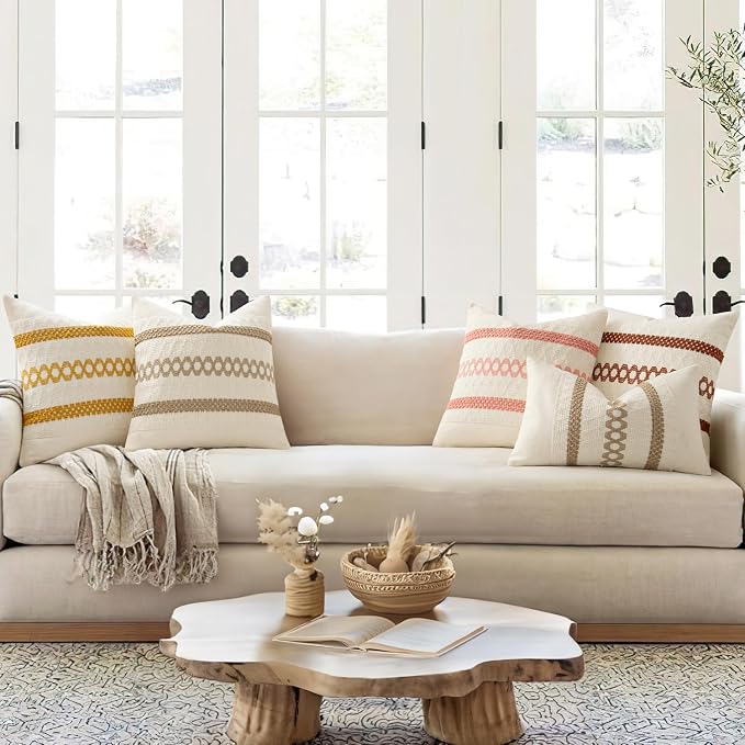 MIULEE Set of 2 Neutral Boho Decorative Pillow Covers 20x20 Inch | Farmhouse - Image 3