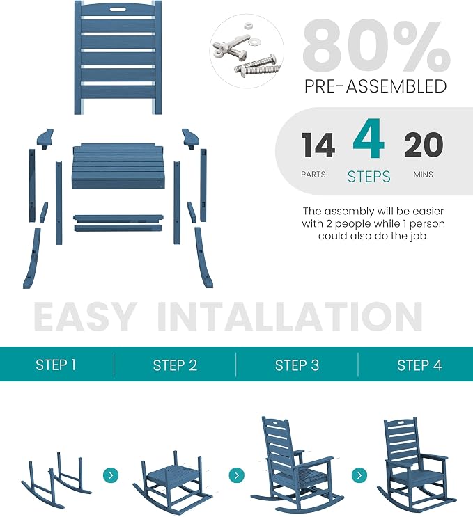 SERWALL Oversized Outdoor Rocking Chair, HDPE Patio Rocking Chair - Image 8