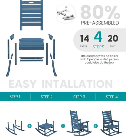 SERWALL Oversized Outdoor Rocking Chair, HDPE Patio Rocking Chair - Image 8