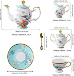 ACMLIFE Fine Bone China Tea Set with Teapot, Porcelain Tea Sets for Adults, 21-Piece Vintage Tea Set for 6, 24K Gold Blue English Floral British China Tea Sets for Women Tea Party for Gifts