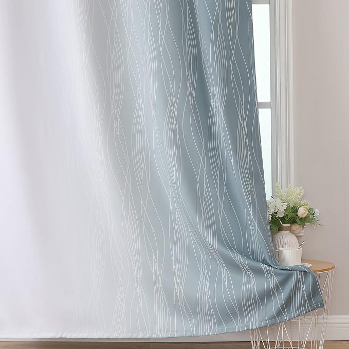 Stone Blue and Greyish White Blackout Curtains Living Room 102 Inches Long | - Image 6