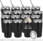 16 Pack Stainless Steel Tumbler Bulk Insulated Vacuum Travel Mug Powder Coated Coffee Mug Gift for Laser Engrave, 20oz Black