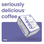 happy coffee dark roast coffee pods, 22 count, notes of cocoa & contentment, compatible with most K-cup brewers, rainforest alliance certified