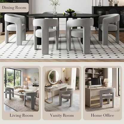 Modern Chenille Barrel Dining Chair Upholstered Fabric Dining Room Chair - Image 6
