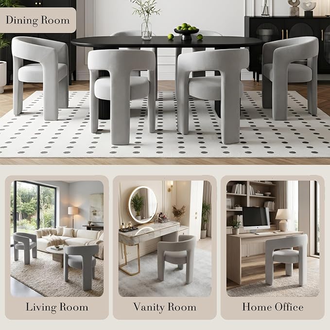 Modern Chenille Dining Chairs Set of 6, Upholstered Barrel Chairs - Image 5