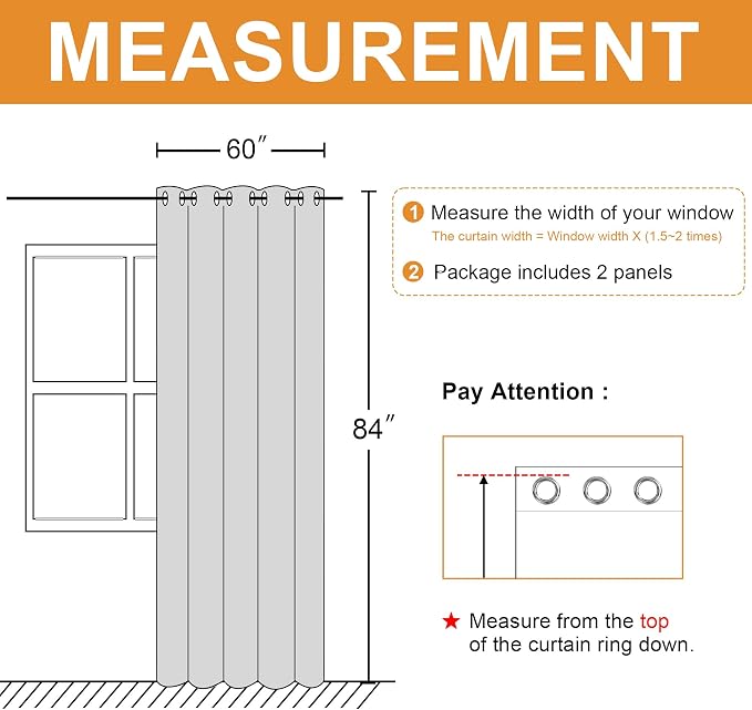 Blackout Curtains for Bedroom, 60 x 84 Inches Long, 2 Panels, Window Curtains - Image 7