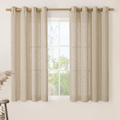 54 Inch Semi Sheer Linen Curtains 2 Panels Set, Light Filtering Bedroom Window by LAMIT
