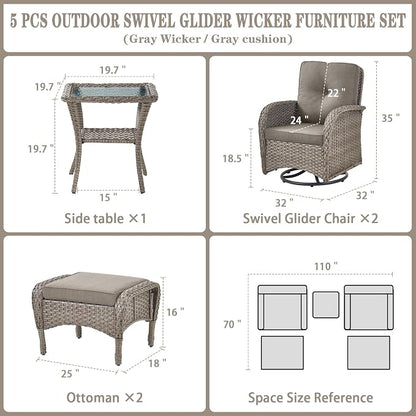 Belord 5 Piece Swivel Rocker Glider Outdoor Chairs Set of 2 - Image 2