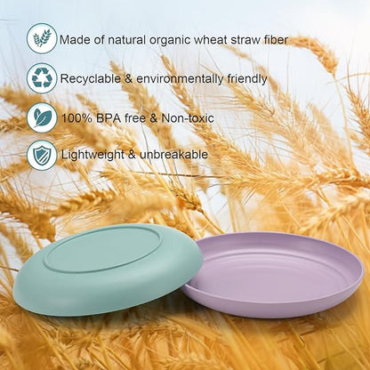 12 Pcs Unbreakable Deep Dessert Plates Set, 8 inch Reusable Plastic Wheat Straw Plates, Microwave and Dishwasher Safe Plate for Kitchen, Lightweight Plate for Dessert, BPA Free, 6 Colors