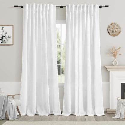 White Linen Curtains 84 Inch Length 2 Panels Set by Nanspring