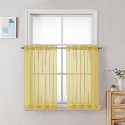 Chyhomenyc Mustard Yellow Short Sheer Curtains 30 inch Length, Light Filtering by Chyhomenyc