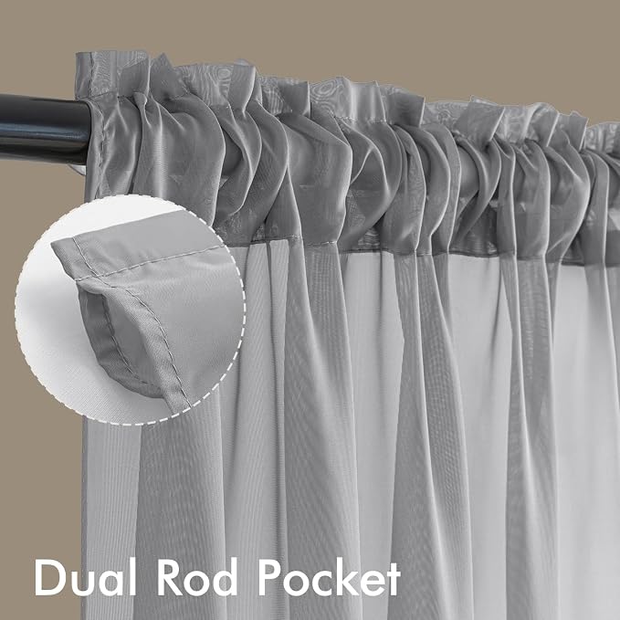 MIULEE Dark Grey Sheer Curtains 72 Inches Long 4 Panels 54 x 72 Inches | Light - Image 3