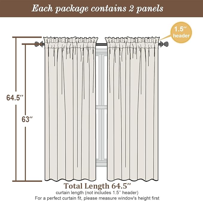 Chyhomenyc Sheer Curtains 63 Inch Length 2 Panels, Soft Airy, Rod Pocket - Image 9