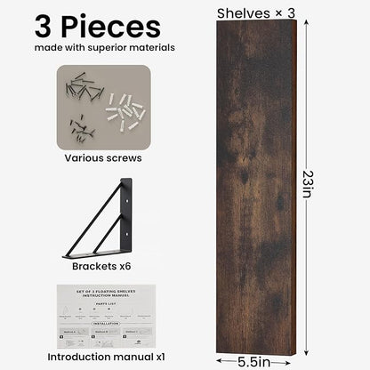 BAYKA 23-in Floating Wall Shelves, Rustic Wood Wall Shelves - Image 2