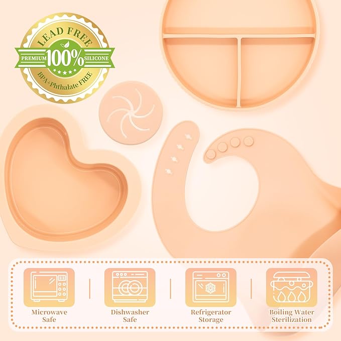 Silicone Baby Feeding Set 11 Pcs, Baby Led Weaning Supplies, Baby Feeding EatincSupplies Set BPA Free, Baby Essentialsfor Newborn Gift Pink