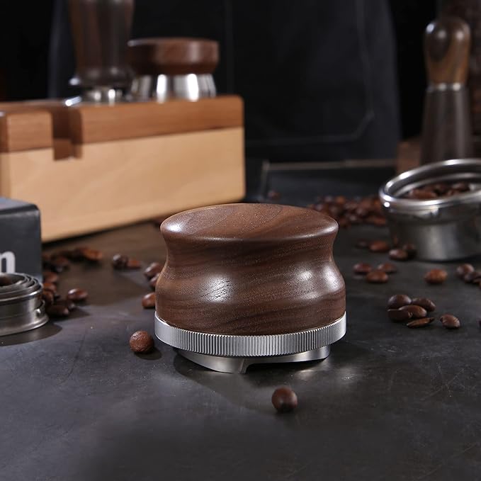 51mm Coffee Distributor, Espresso Distribution Tool, Adjustable Depth Espresso Tamper Leveler with Walnut Wood Handle Fits for 51mm Delonghi Barista Portafilter