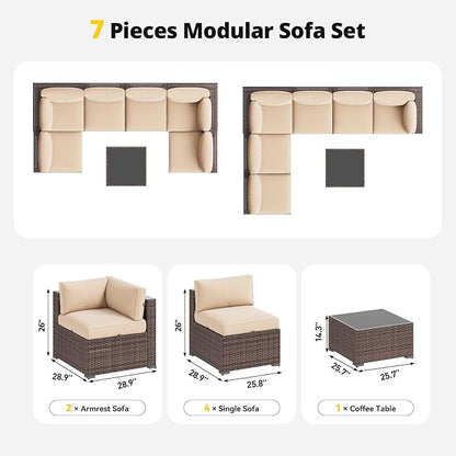 Aoxun Patio Furniture Set with Umbrella, 8 Piece Outdoor Sectional Sofas - Image 6