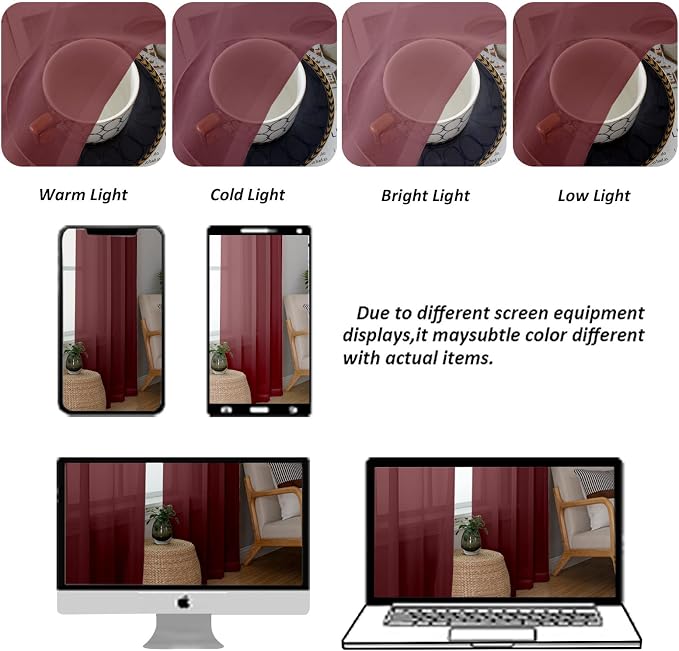 Chyhomenyc Burgundy Sheer Curtains 84 Inches Long 2 Panels | Light Filtering - Image 8