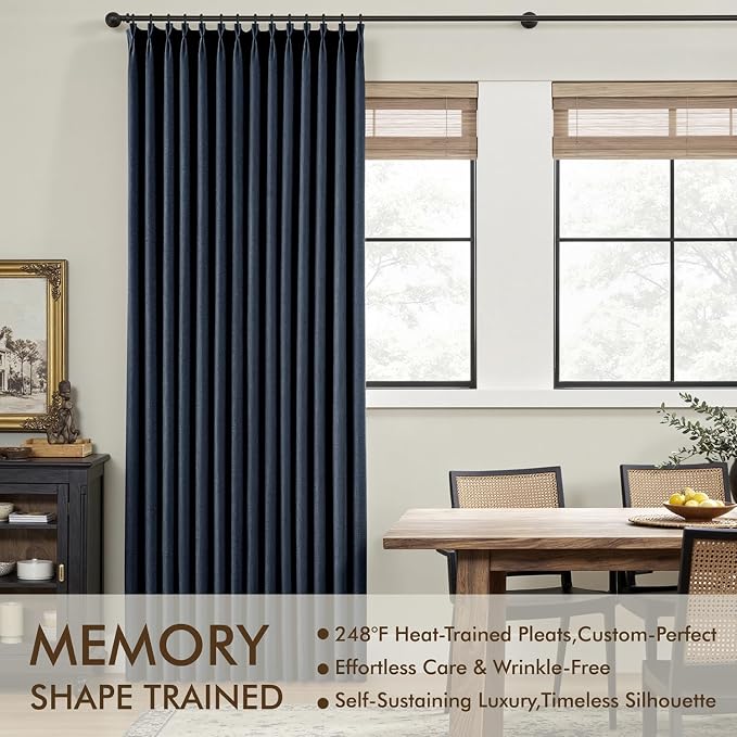 MIULEE Navy Blue Pinch Pleated 100% Blackout Linen Curtains 40x102 Inches | - Image 3