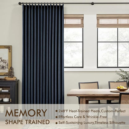 MIULEE Navy Blue Pinch Pleated 100% Blackout Linen Curtains 40x102 Inches | - Image 3