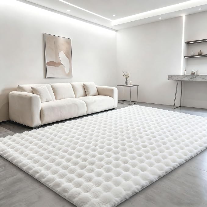White Rabbit Plush Rug 6'x9', Fluffy Faux Fur Shaggy Area Rug by CHOVY