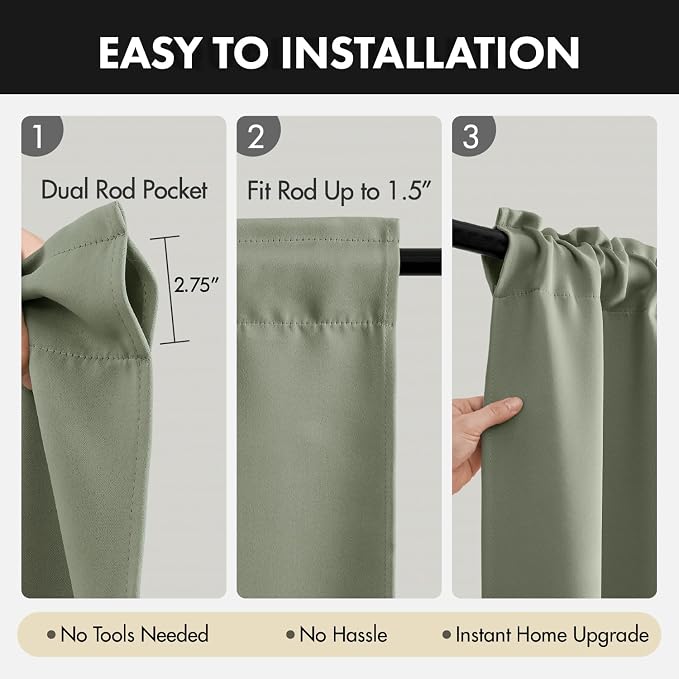 MIULEE 4 Panels Set Sage Green Blackout Curtains 63 Inch Length Bedroom | - Image 6