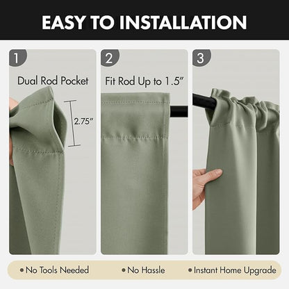 MIULEE 4 Panel Set Short Bedroom Blackout Curtains 54 Inch Long Sage Green | - Image 5