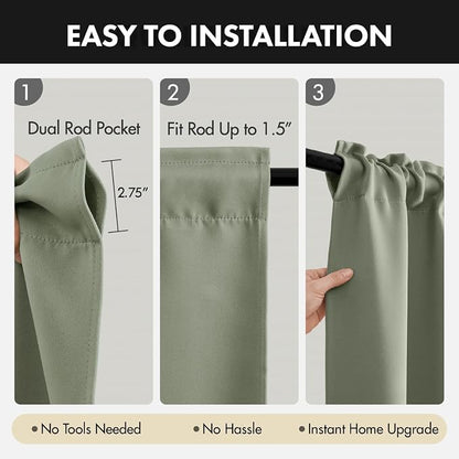 MIULEE Set of 4 Sage Green 45 Inch Short Blackout Kitchen Window Curtains | - Image 5