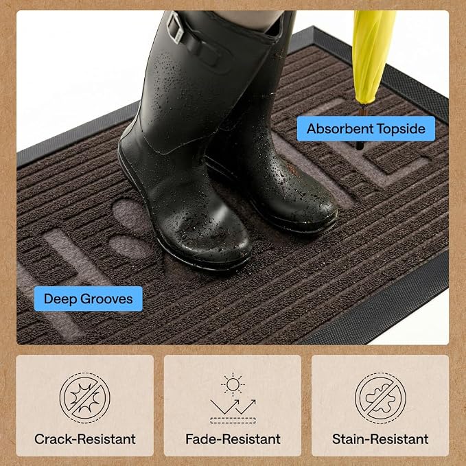 GORILLA GRIP 100% Waterproof All-Season WeatherMAX Doormat US Designed Natural - Image 5