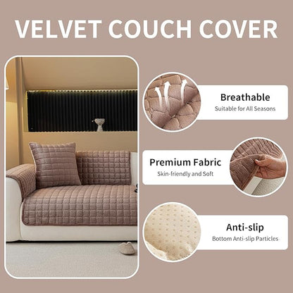 Velvet Couch Cover, Plush Sectional Sofa Cover Washable, Anti Slip Sofa - Image 2