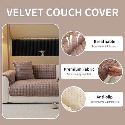 Velvet Couch Cover, Plush Sectional Sofa Cover Washable, Anti Slip Sofa - Image 2