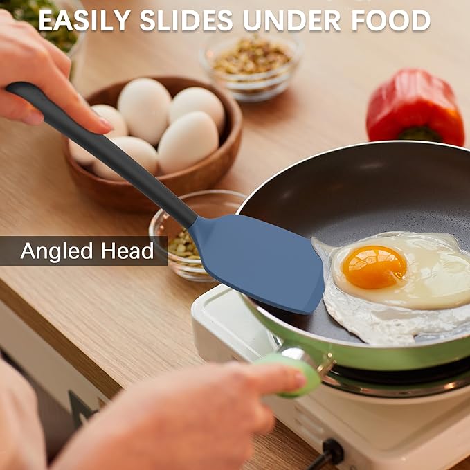 Coukre Silicone Spatula Set of 3, High Heat Resistant, BPA-Free, Kitchen Utensils, Fish Spatula, Solid & Slotted Turner for Non-Stick Pans, Flipping Eggs, Pancakes, Fish, Burgers (3, DarkBlue)