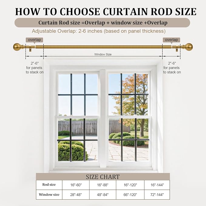 Modern Gold Curtain Rods for Windows 16 to 144 Inch 1" Diameter Adjustable - Image 8