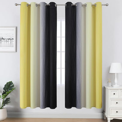 Black and Yellow Ombre Blackout Curtains 72 Inches Long | Room Darkening - Image 2