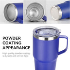 VEGOND 20 oz Tumbler Bulk with Handle Lid and Straw, Stainless Steel Insulated Travel Coffee Mug Set, Spill Proof Double Wall Metal Tumblers Cups, Powder Color Royal Blue 12 Pack